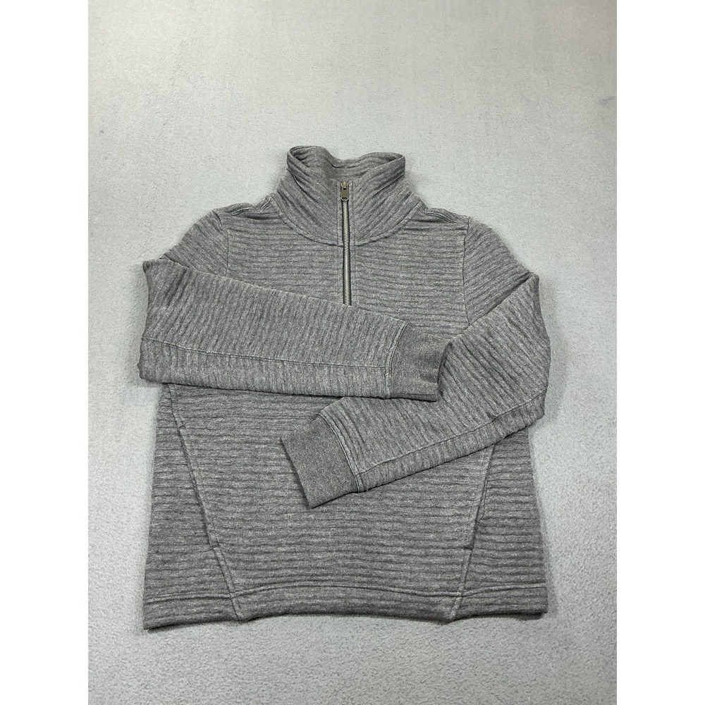Athleta Sweatshirt‎ Womens Petite Small Gray Ottoman Rib Knit 1/4 Zip Mock Neck